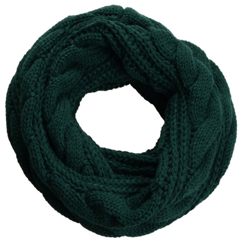 NEOSAN Womens Thick Ribbed Knit Winter Infinity Circle Loop Scarf Twist Dark Green - Image 1